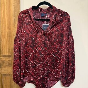 Kaari Blue Womens Balloon Arms Tie Front Blouse